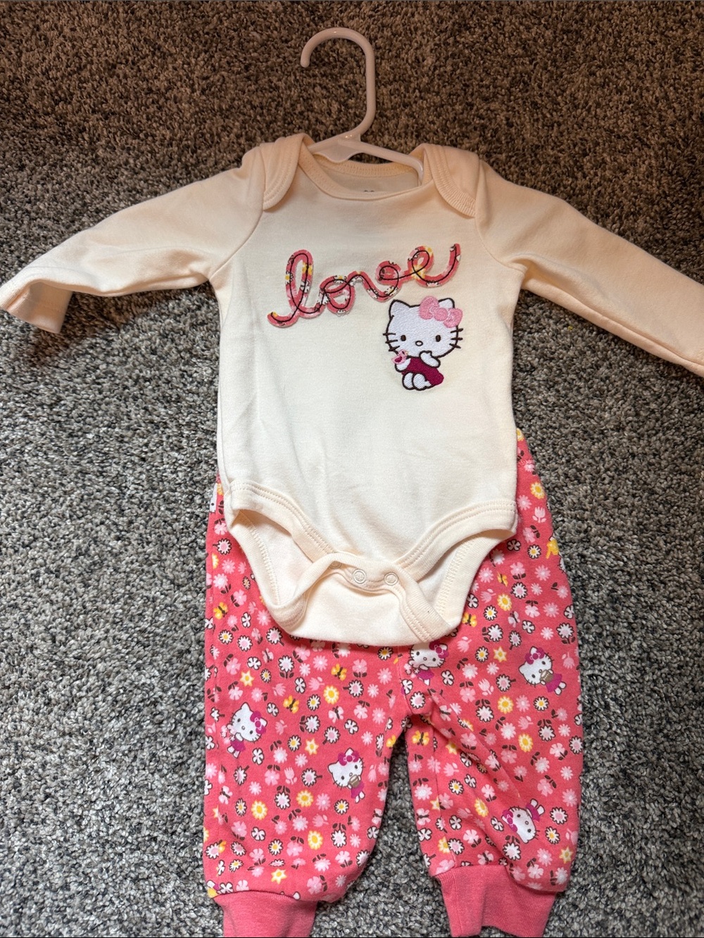 Hello Kitty Cream Top with Pink Floral Pants One-Piece Set
